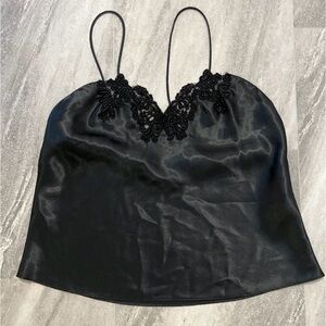 Vtg Victorias Secret Satin Cami Top Women’s Medium Black Lace Gold Label 90s